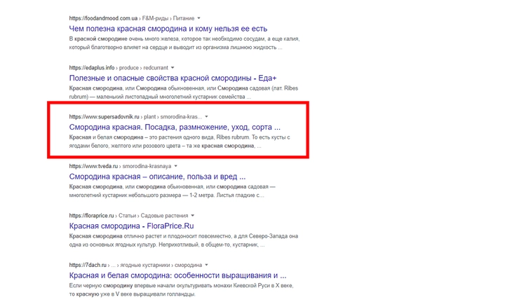 Стандартный результат поиска Google содержит адрес сайта, заголовок страницы и ее описание Стандартный сниппет, который не относится к спецэлементам SERP