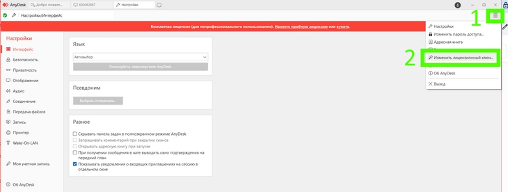 Настройки AnyDesk