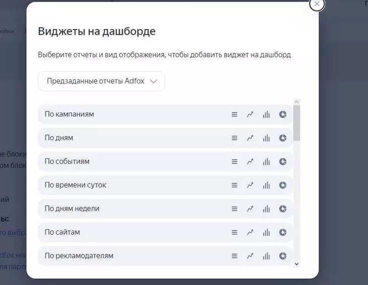 Список преднастроенных виджетов AdFox Список преднастроенных виджетов AdFox
