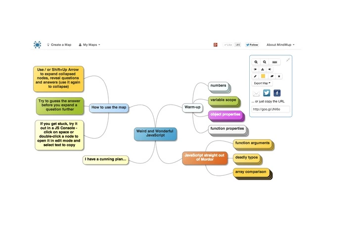 Работать с разными элементами карты в MindMup очень удобно