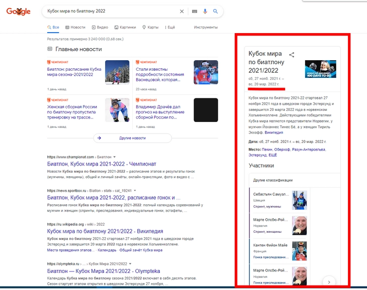 Специальный элемент Event может содержать название мероприятия, дату и место его проведения, краткое описание из Wikipedia и другие параметры Пример спецэлемента Event