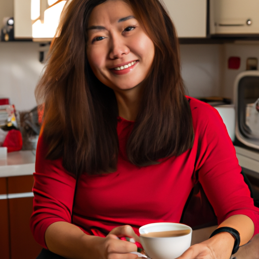 азиатка с белой чашкой без рисунка