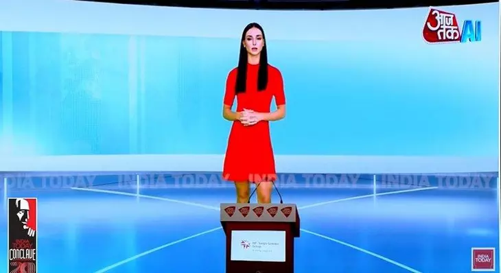 ИИ-телеведущая Сана на канале India Today ИИ-телеведущая Сана