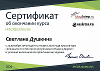 Сертификат об окончании курса - Светланы Душкиной