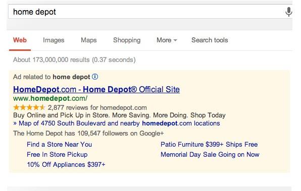 Ритейлер Home Depot использует расширения AdWords Ритейлер Home Depot использует расширения AdWords
