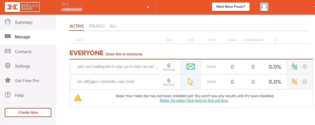 Управление созданные окнами в Hellobar Hellobar