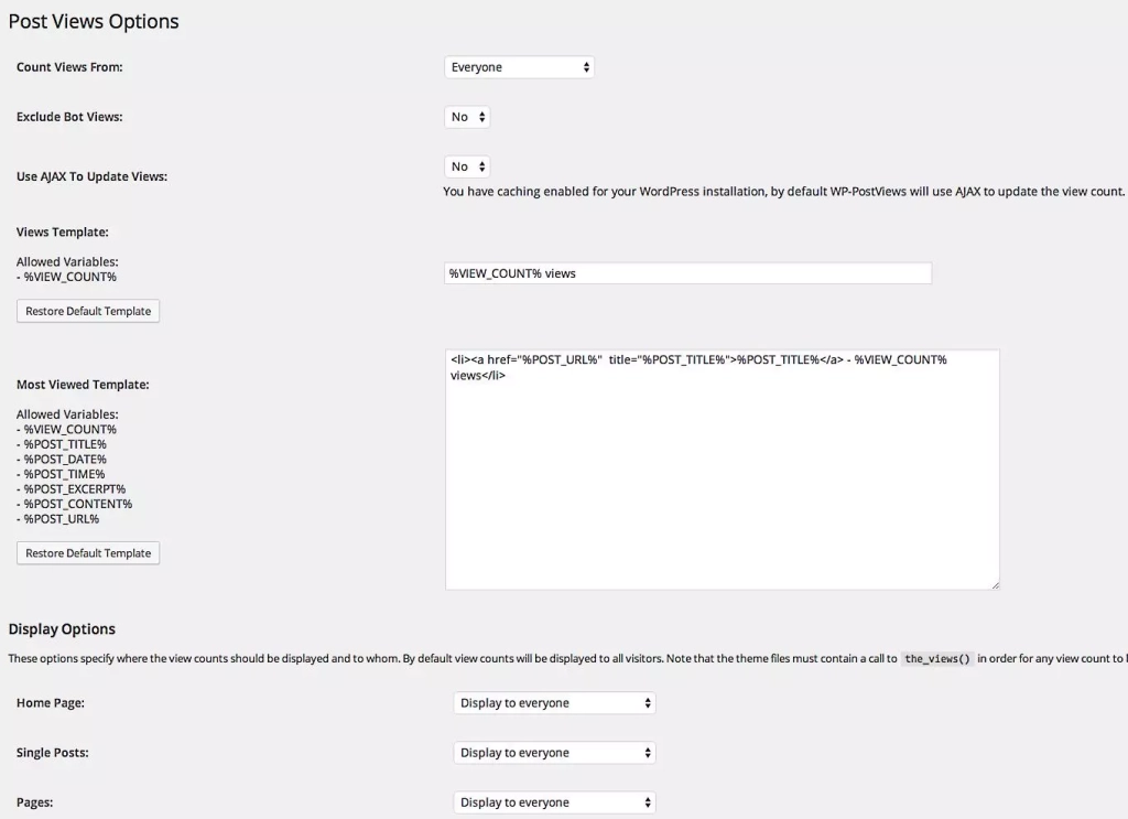 Настройки плагина Плагин для Wordpress Revive Old Post