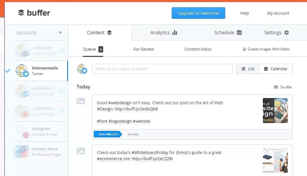 Так выглядит интерфейс сервиса Buffer Buffer