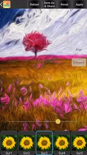 В Bonfire Photo Editor Pro можно делать потрясающие стилизации под разные техники рисования (масло, гуашь) Интерфейс Bonfire Photo Editor