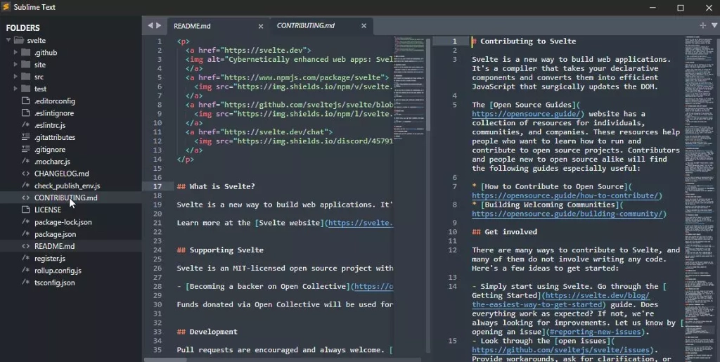 Рабочее окно Sublime Text Sublime Text