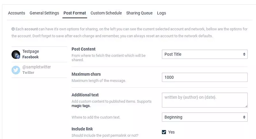 Настройки форматов поста Плагин для Wordpress Revive Old Post